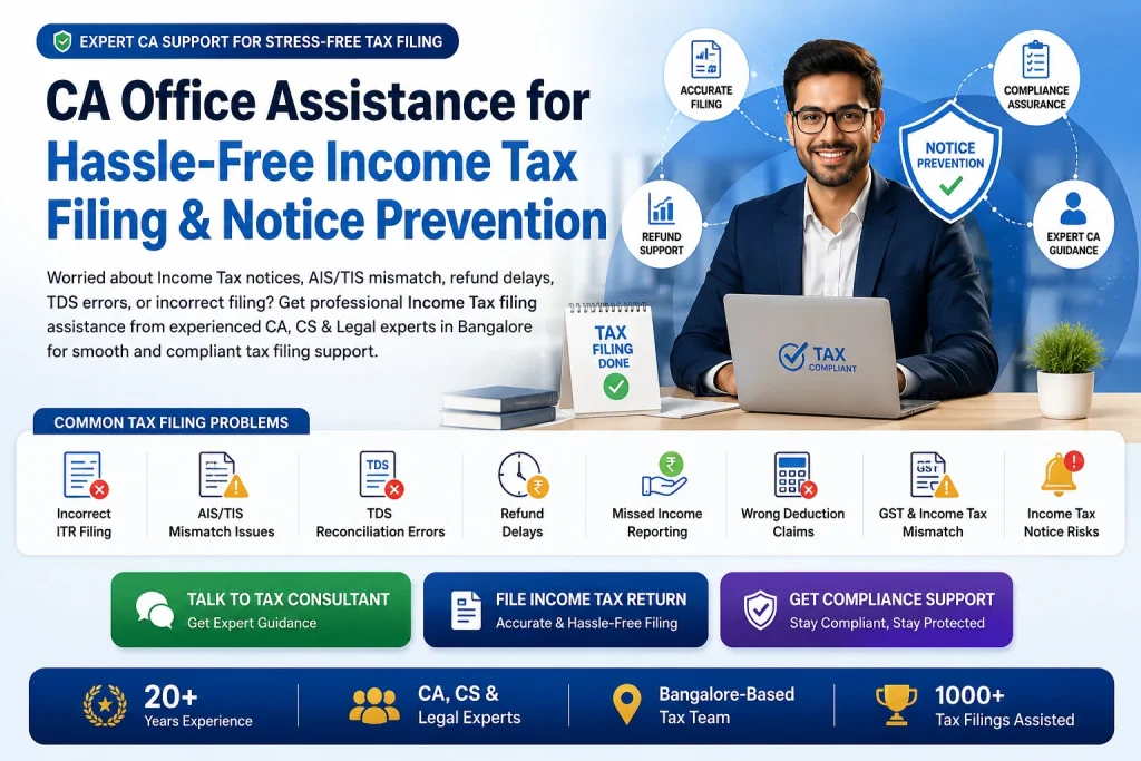 Income Tax filing CA office Bangalore