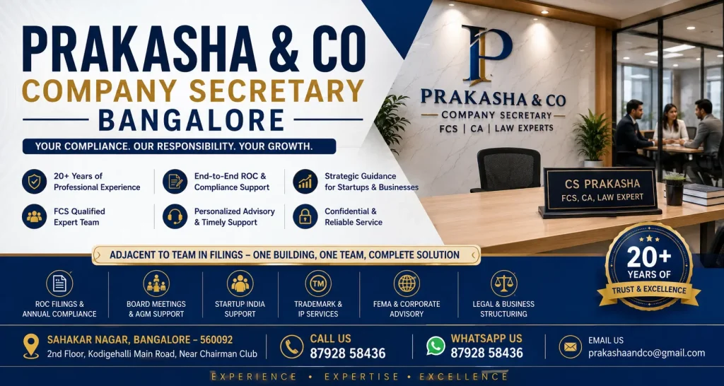 Prakasha and Co Company Secretary Bangalore
