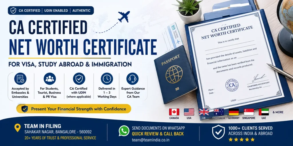 CA Certified Net Worth Certificate for Visa, Study Abroad Immigration 13 CA Certified Net Worth Certificate