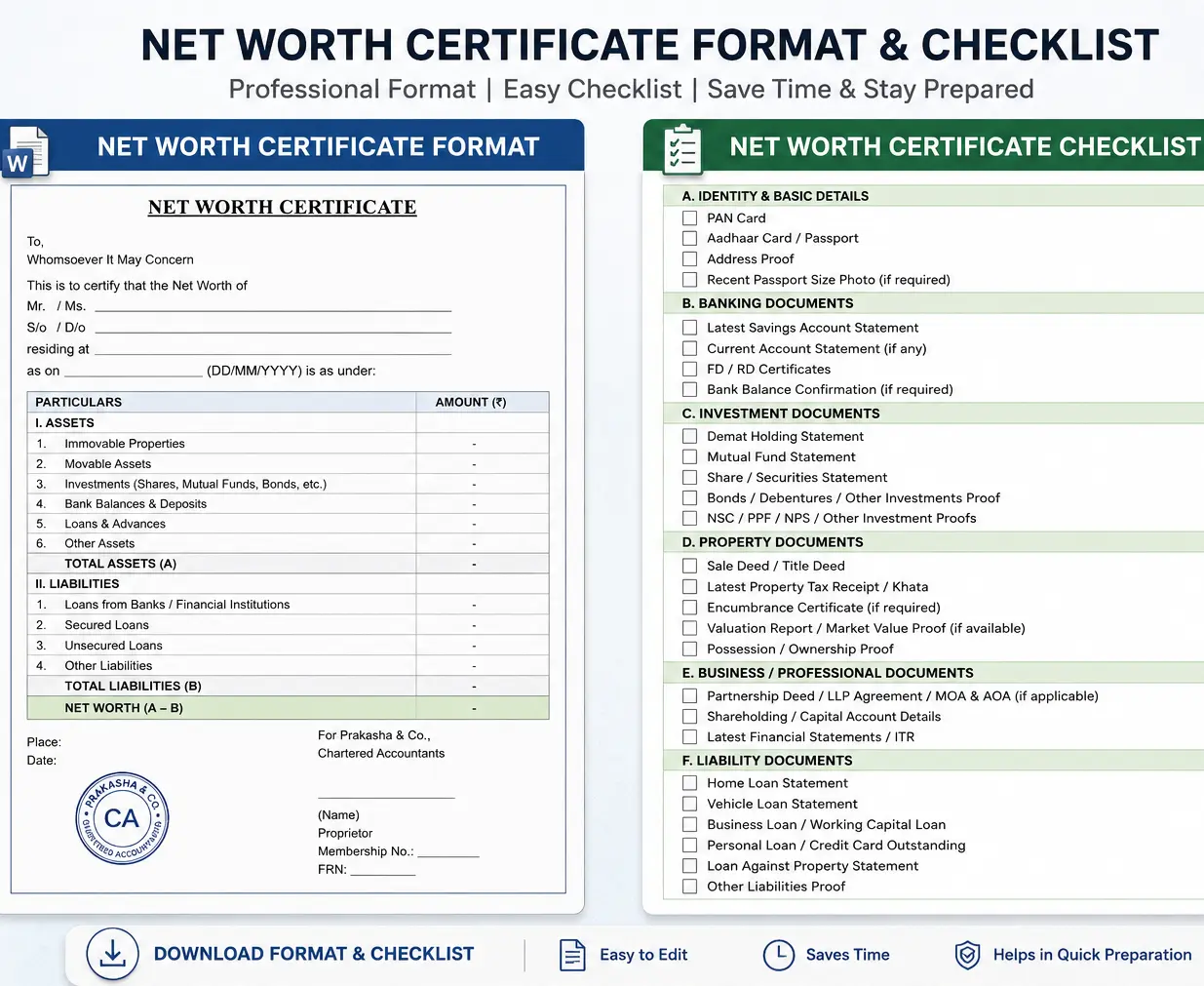 Net Worth Certificate Format and Checklist Download